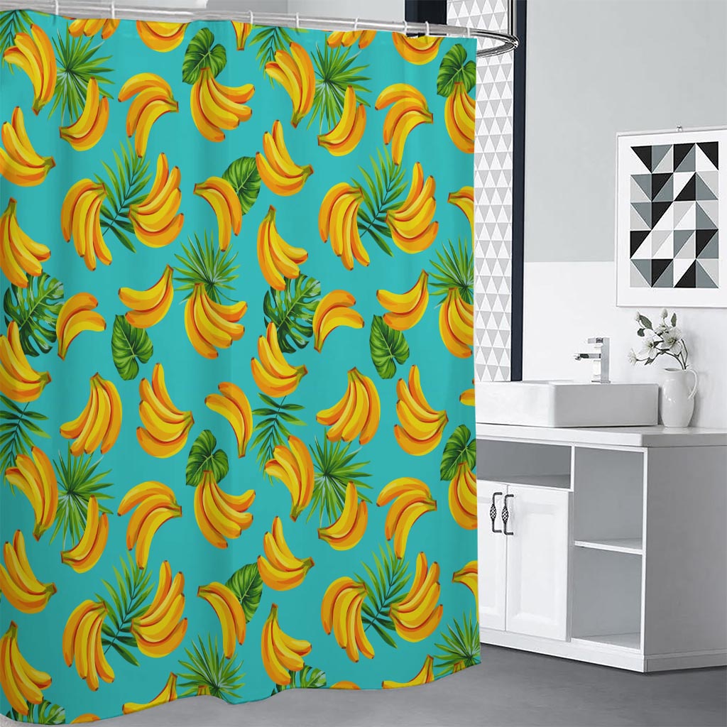 Tropical Banana Leaf Pattern Print Shower Curtain