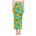 Tropical Banana Leaf Pattern Print Side Slit Maxi Skirt