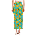 Tropical Banana Leaf Pattern Print Side Slit Maxi Skirt