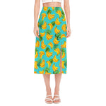 Tropical Banana Leaf Pattern Print Side Slit Midi Skirt