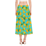 Tropical Banana Leaf Pattern Print Side Slit Midi Skirt