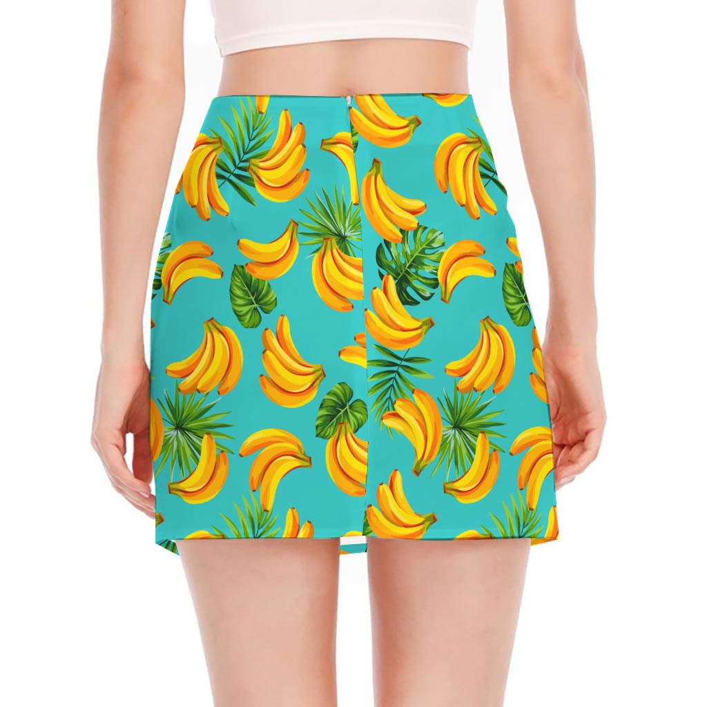 Tropical Banana Leaf Pattern Print Side Slit Mini Skirt
