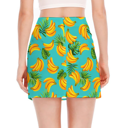 Tropical Banana Leaf Pattern Print Side Slit Mini Skirt
