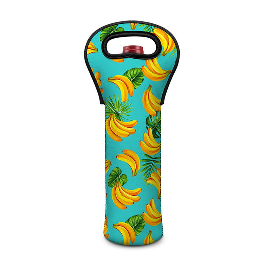 Tropical Banana Leaf Pattern Print Single Neoprene Wine Tote