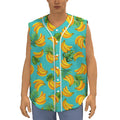 Tropical Banana Leaf Pattern Print Sleeveless Baseball Jersey