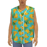 Tropical Banana Leaf Pattern Print Sleeveless Baseball Jersey