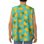 Tropical Banana Leaf Pattern Print Sleeveless Baseball Jersey
