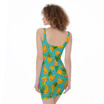 Tropical Banana Leaf Pattern Print Sleeveless Bodycon Dress