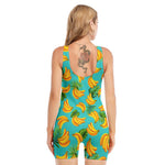 Tropical Banana Leaf Pattern Print Sleeveless One Piece Swimsuit