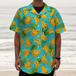 Tropical Banana Leaf Pattern Print Textured Short Sleeve Shirt