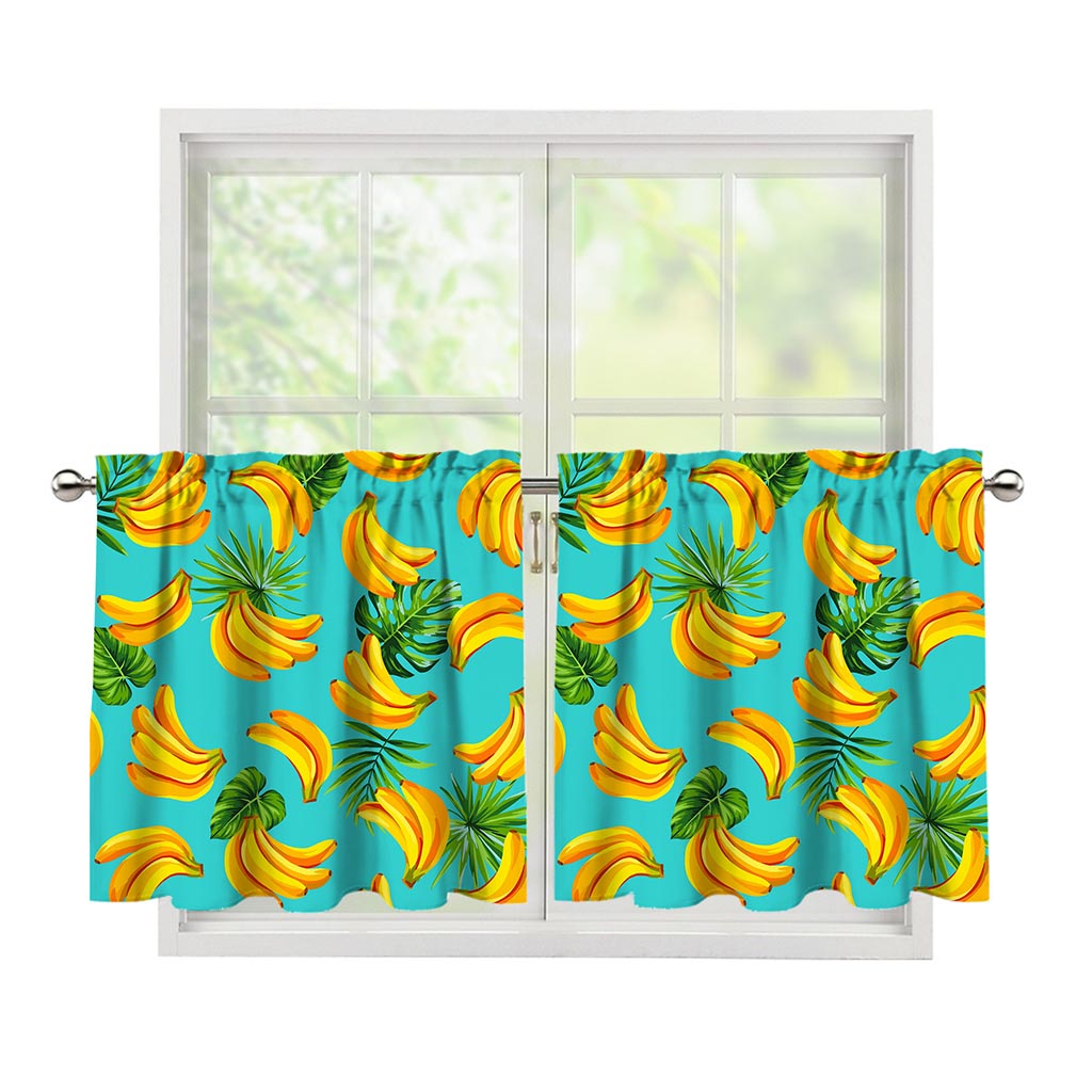 Tropical Banana Leaf Pattern Print Tier Curtains