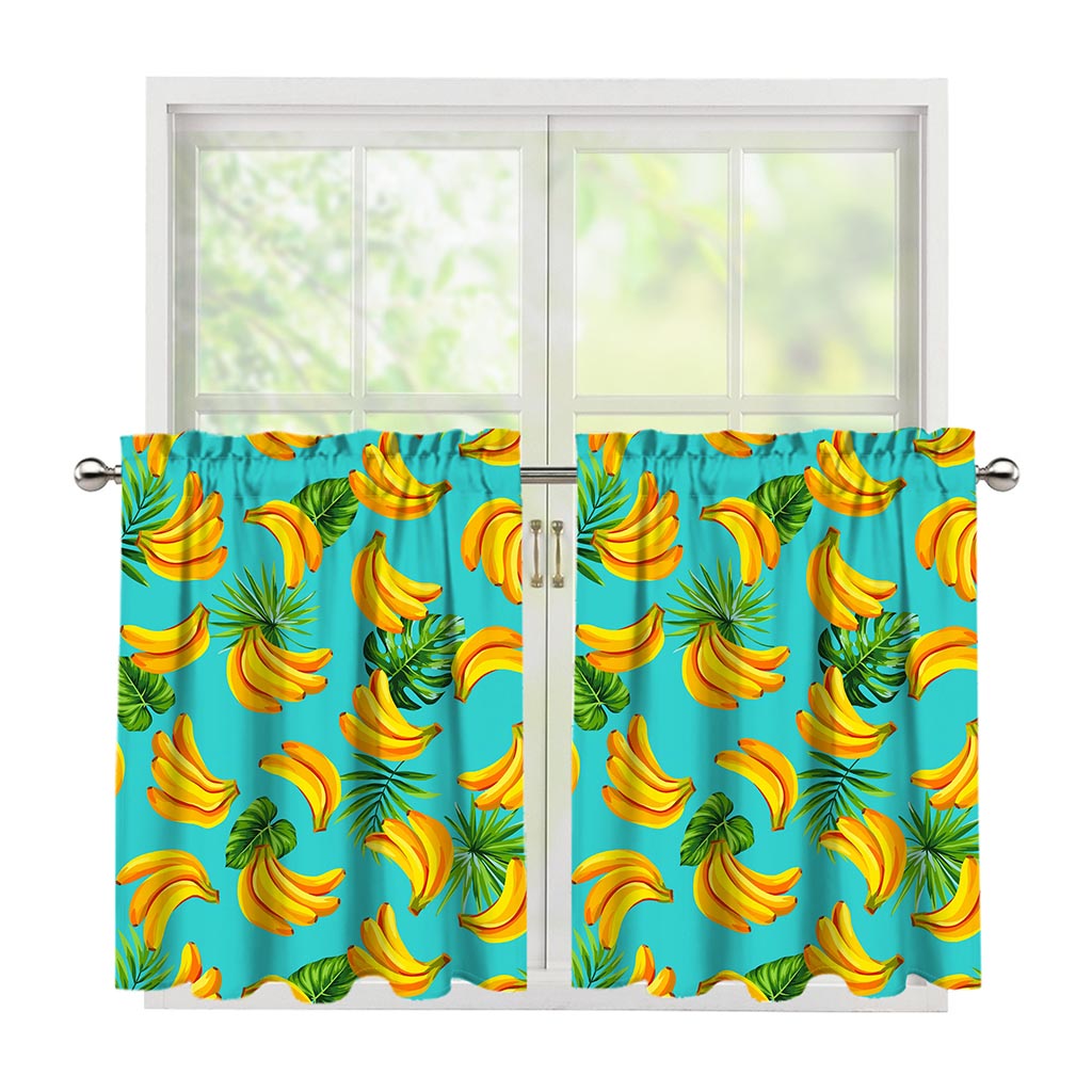 Tropical Banana Leaf Pattern Print Tier Curtains