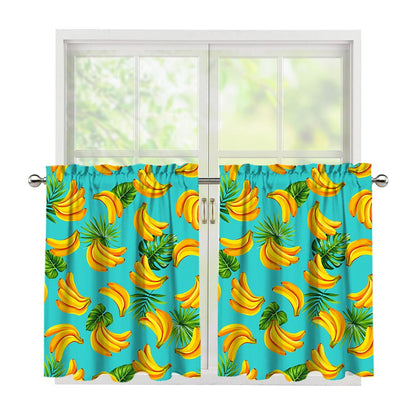 Tropical Banana Leaf Pattern Print Tier Curtains