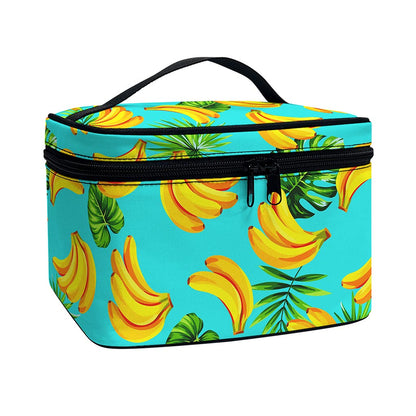 Tropical Banana Leaf Pattern Print Travel Makeup Bag
