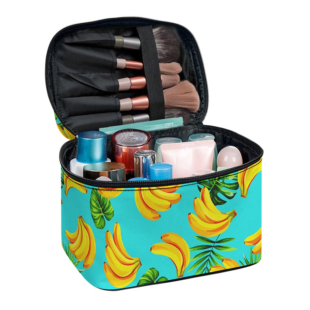 Tropical Banana Leaf Pattern Print Travel Makeup Bag