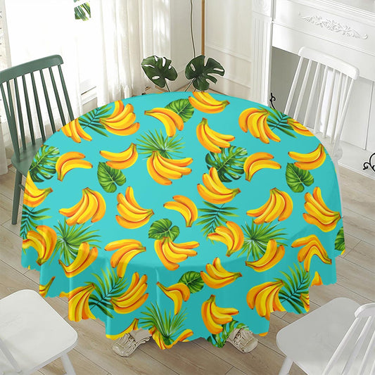 Tropical Banana Leaf Pattern Print Waterproof Round Tablecloth