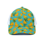 Tropical Banana Leaf Pattern Print White Mesh Trucker Cap