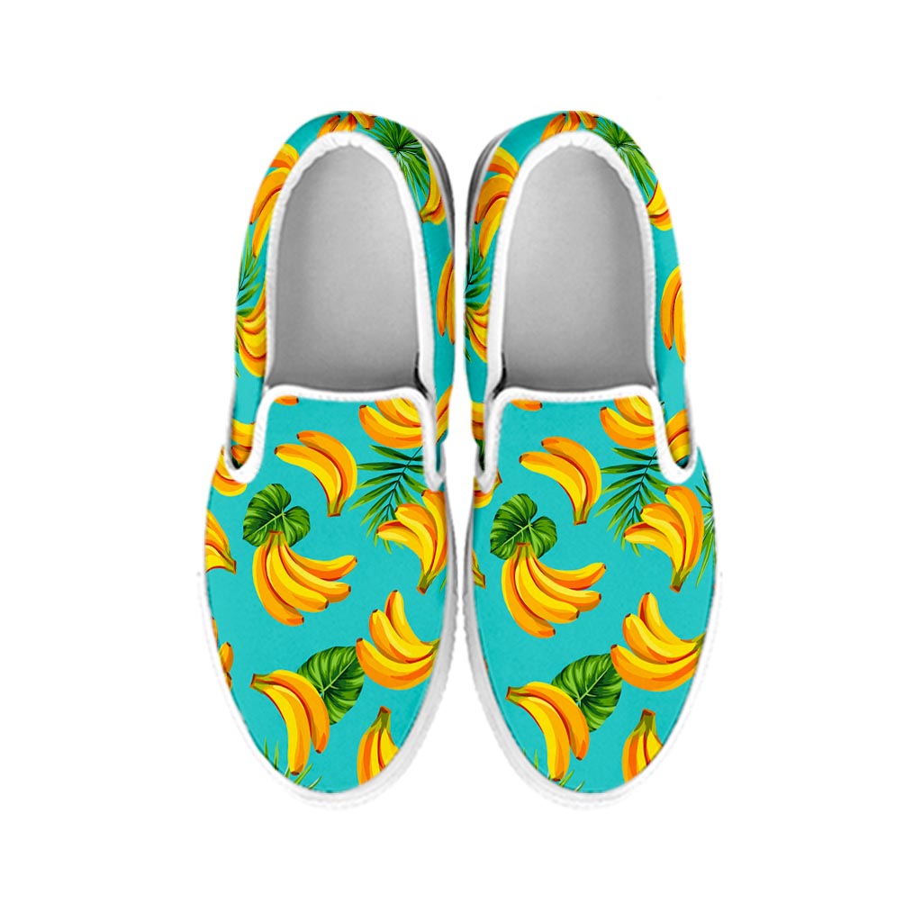Tropical Banana Leaf Pattern Print White Slip On Sneakers