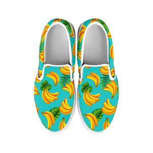 Tropical Banana Leaf Pattern Print White Slip On Sneakers