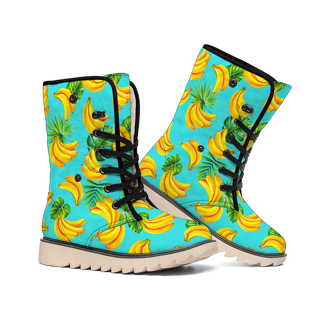 Tropical Banana Leaf Pattern Print Winter Boots