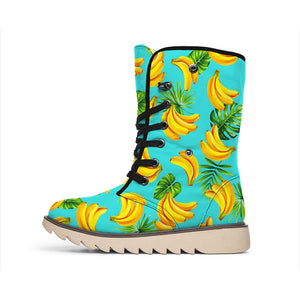 Tropical Banana Leaf Pattern Print Winter Boots