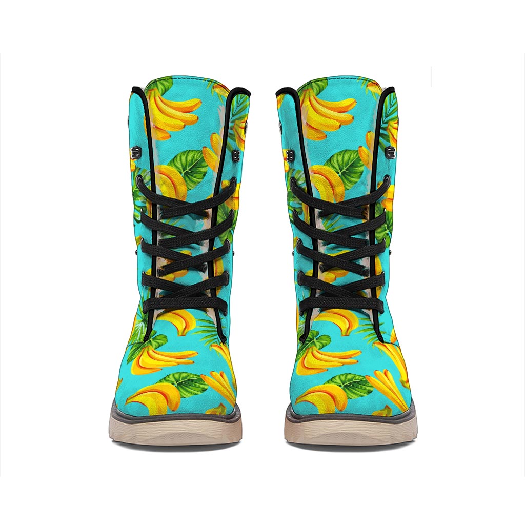 Tropical Banana Leaf Pattern Print Winter Boots