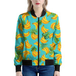 Tropical Banana Leaf Pattern Print Women's Bomber Jacket