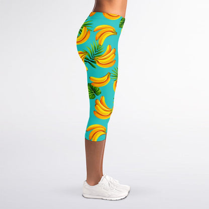 Tropical Banana Leaf Pattern Print Women's Capri Leggings