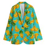 Tropical Banana Leaf Pattern Print Women's Cotton Blazer
