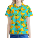 Tropical Banana Leaf Pattern Print Women's Polo Shirt
