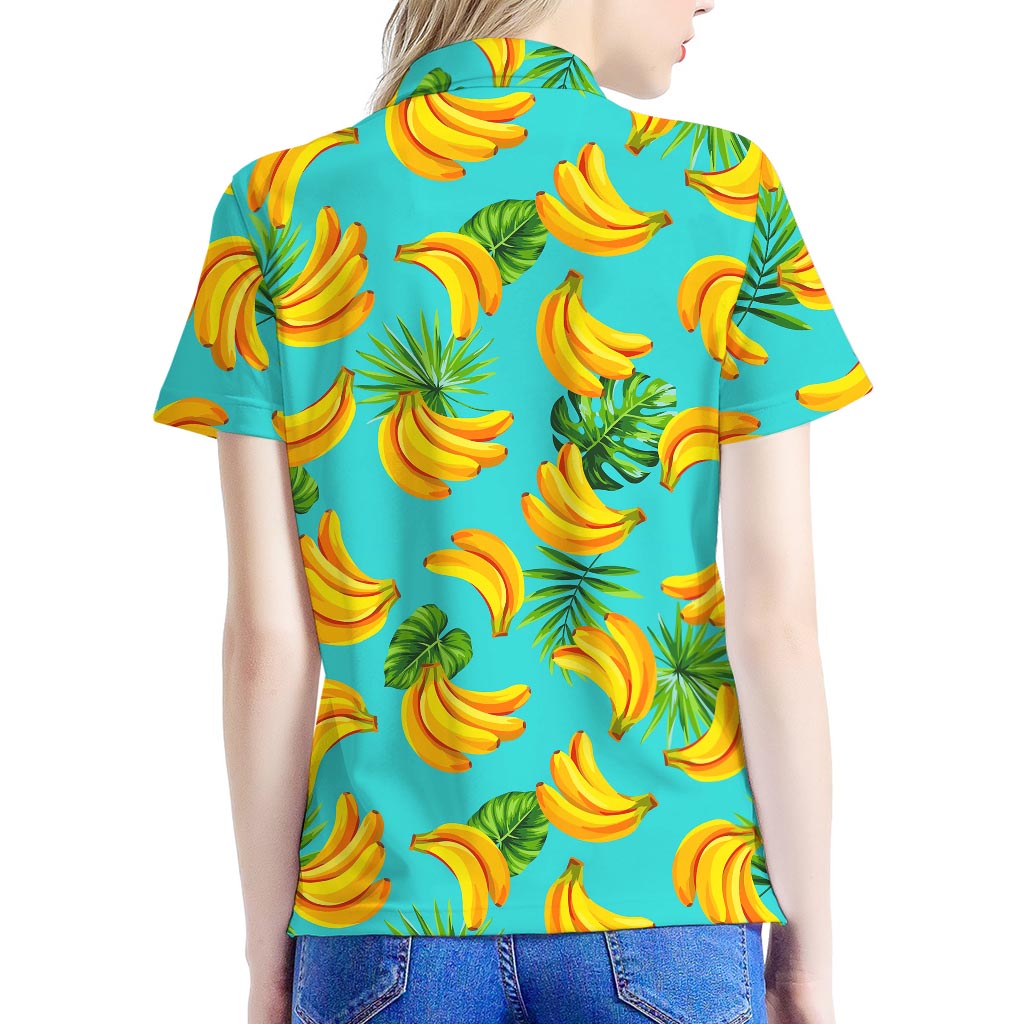 Tropical Banana Leaf Pattern Print Women's Polo Shirt