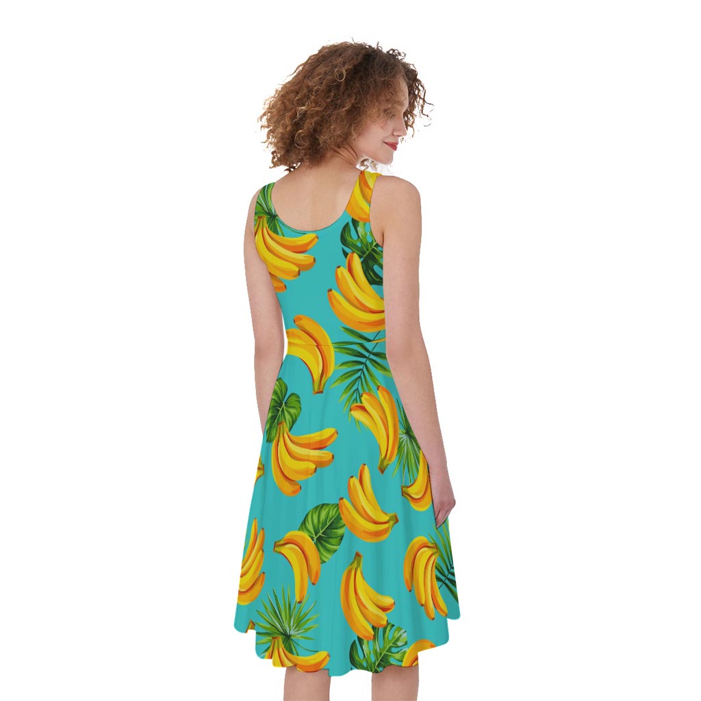 Tropical Banana Leaf Pattern Print Women's Sleeveless Dress