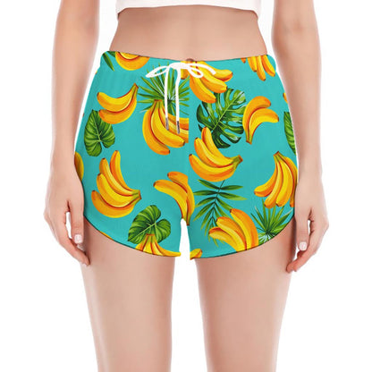 Tropical Banana Leaf Pattern Print Women's Split Running Shorts