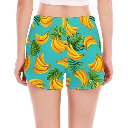 Tropical Banana Leaf Pattern Print Women's Split Running Shorts