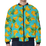 Tropical Banana Leaf Pattern Print Zip Sleeve Bomber Jacket