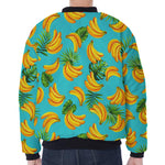 Tropical Banana Leaf Pattern Print Zip Sleeve Bomber Jacket