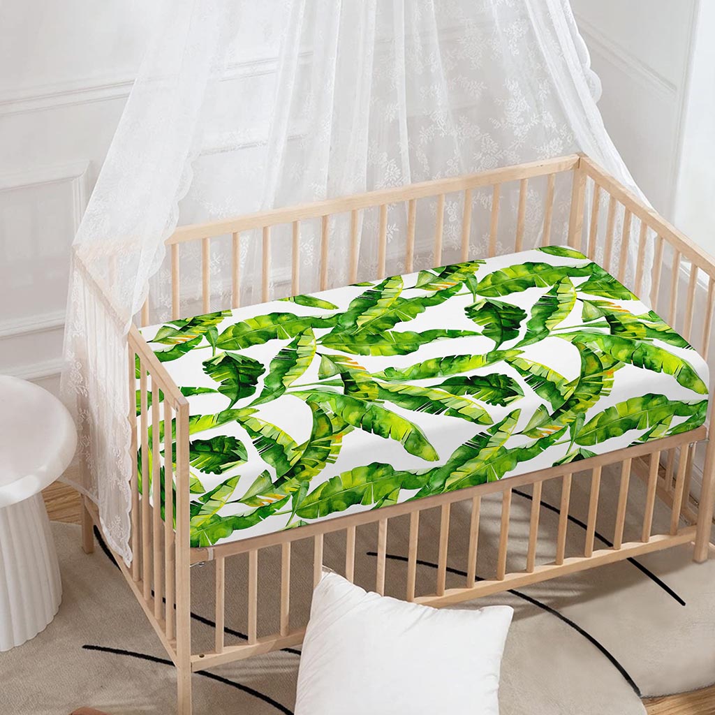 Tropical Banana Leaves Pattern Print Baby Crib Sheet