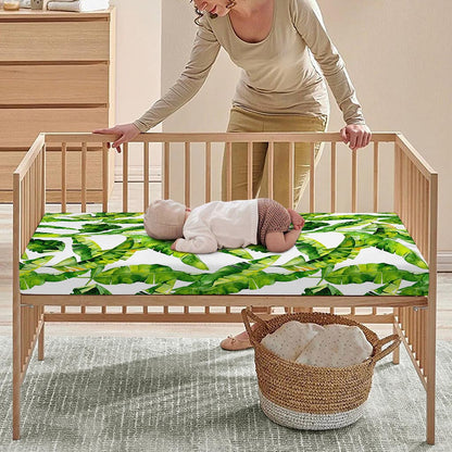 Tropical Banana Leaves Pattern Print Baby Crib Sheet