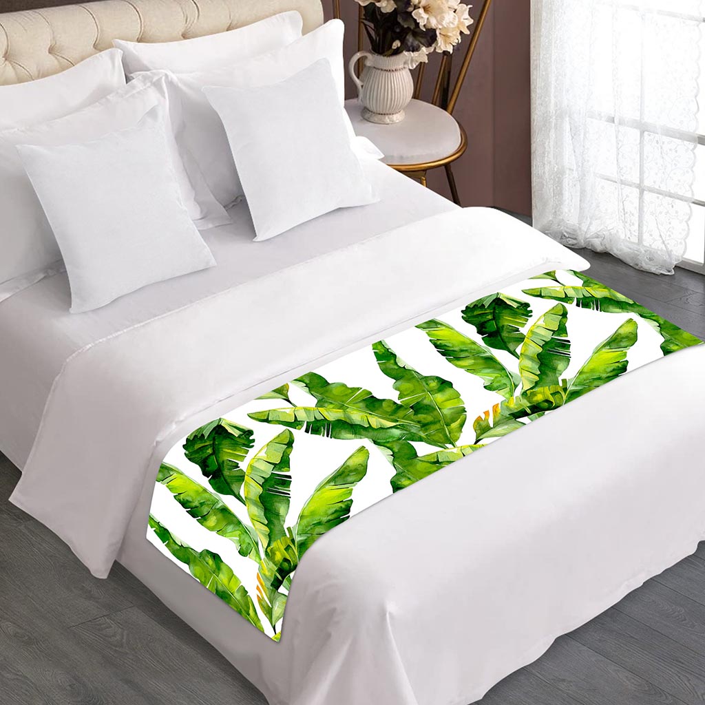 Tropical Banana Leaves Pattern Print Bed Runner