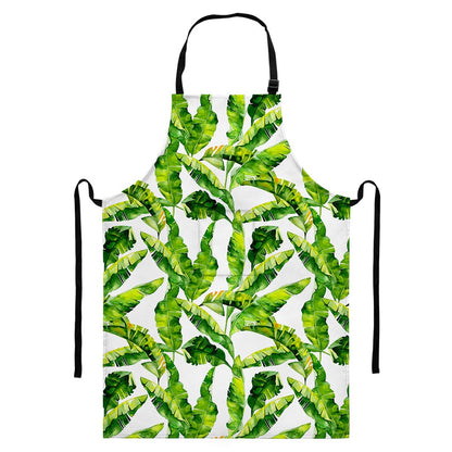 Tropical Banana Leaves Pattern Print Bib Apron With Pocket
