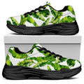 Tropical Banana Leaves Pattern Print Black Chunky Shoes