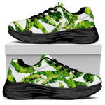 Tropical Banana Leaves Pattern Print Black Chunky Shoes