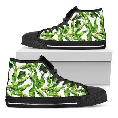 Tropical Banana Leaves Pattern Print Black High Top Sneakers