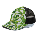 Tropical Banana Leaves Pattern Print Black Mesh Trucker Cap