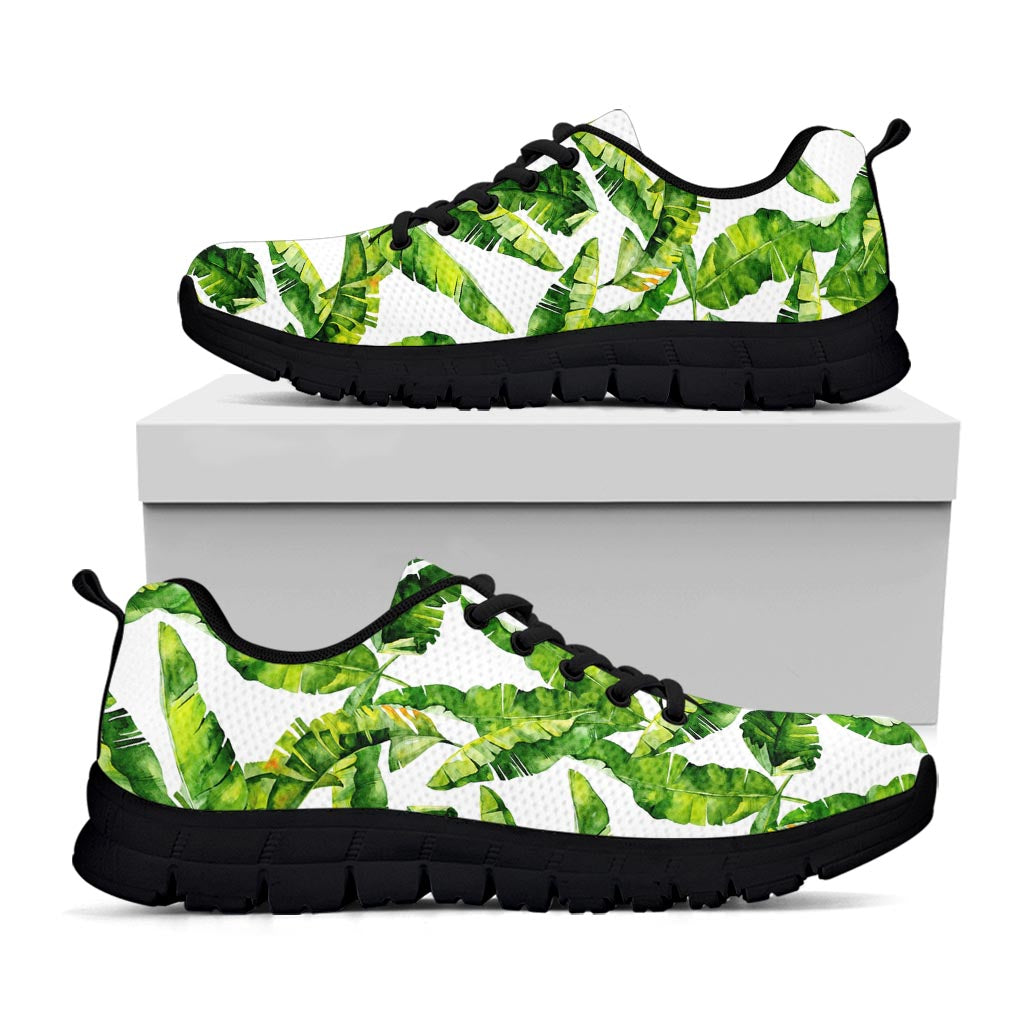 Tropical Banana Leaves Pattern Print Black Running Shoes