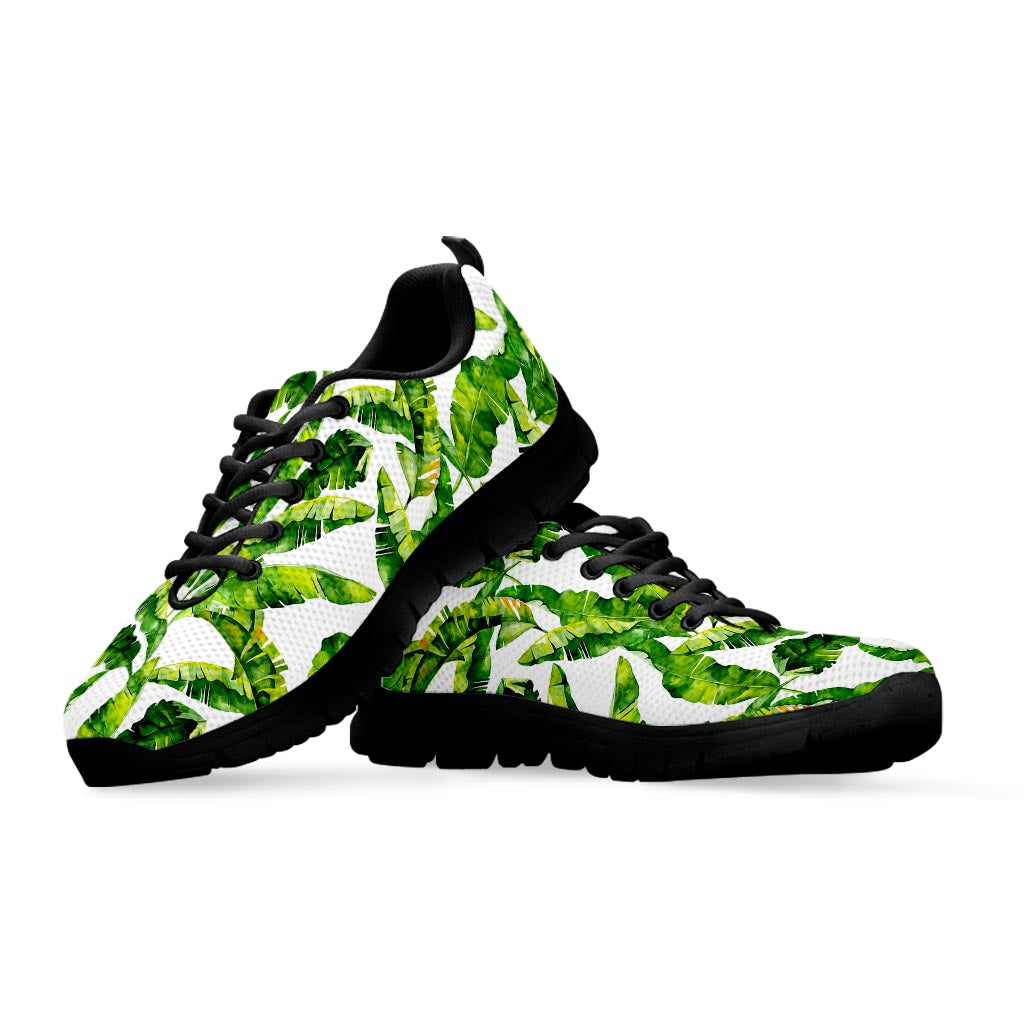Tropical Banana Leaves Pattern Print Black Running Shoes