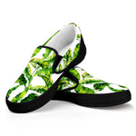 Tropical Banana Leaves Pattern Print Black Slip On Sneakers