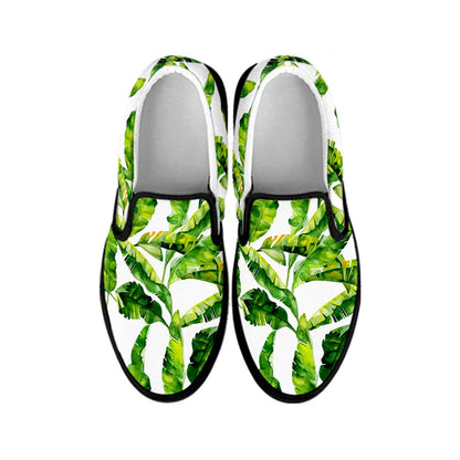 Tropical Banana Leaves Pattern Print Black Slip On Sneakers