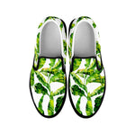 Tropical Banana Leaves Pattern Print Black Slip On Sneakers