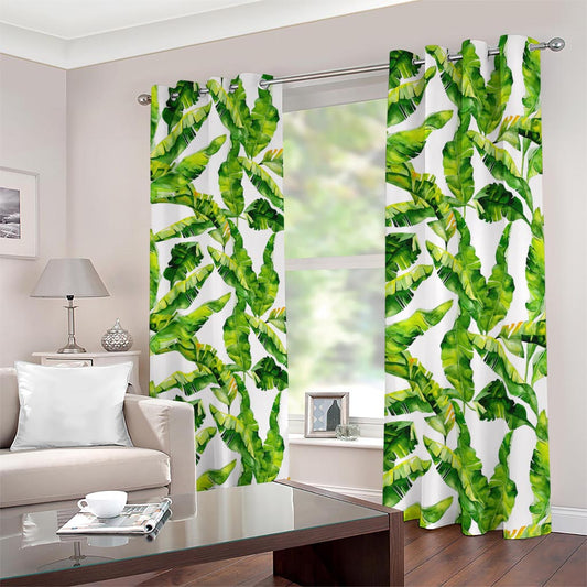 Tropical Banana Leaves Pattern Print Blackout Grommet Curtains